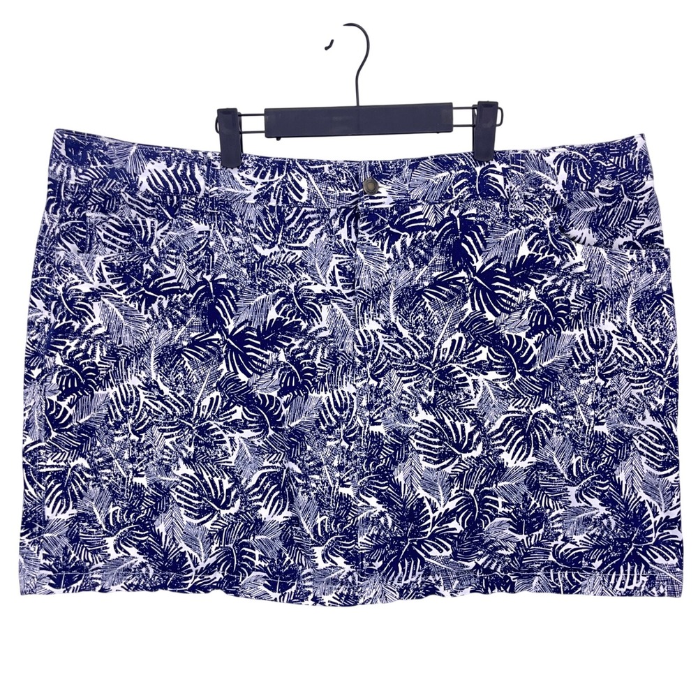 Woman Within Blue Tropical Palm Leaf Skort 26W Mini Length Stretch Cotton
